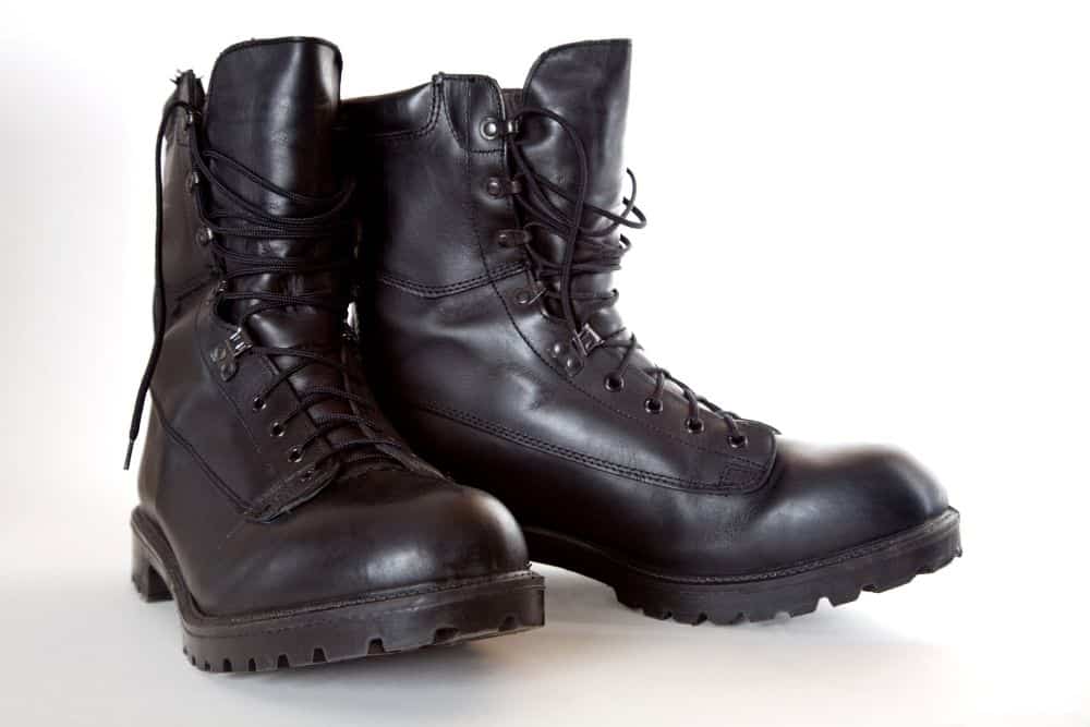 black tactical boots with leather upper