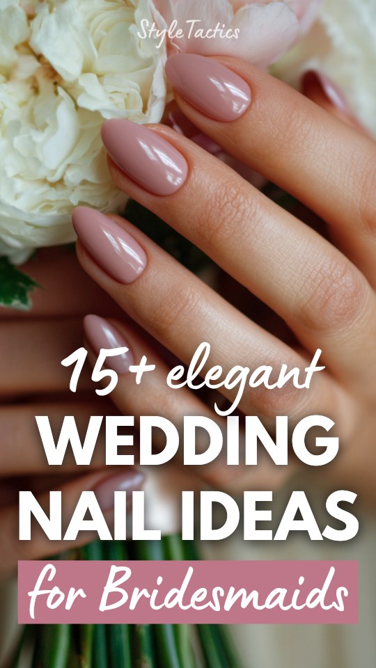 Close-up of a woman's hand with elegant almond-shaped nude-pink nails, perfect for a bridesmaid, holding a white peony flower