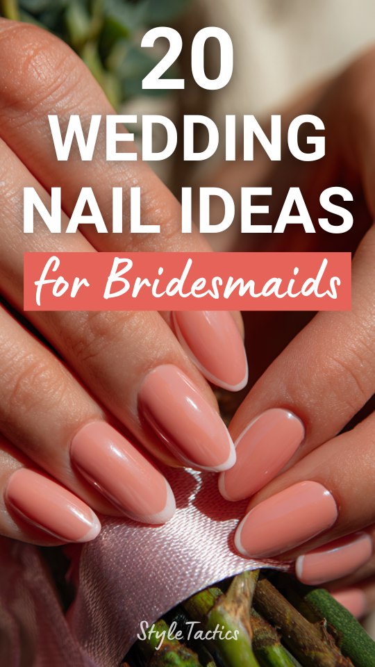 Close-up of peach pink French manicure for bridesmaids (1)